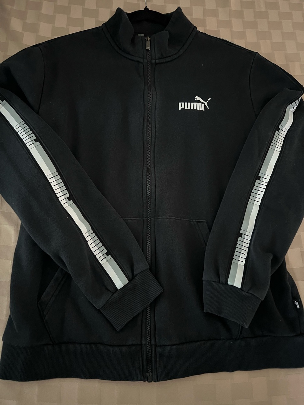 Puma Black Track Jacket with White Stripe Sleeve Detailing